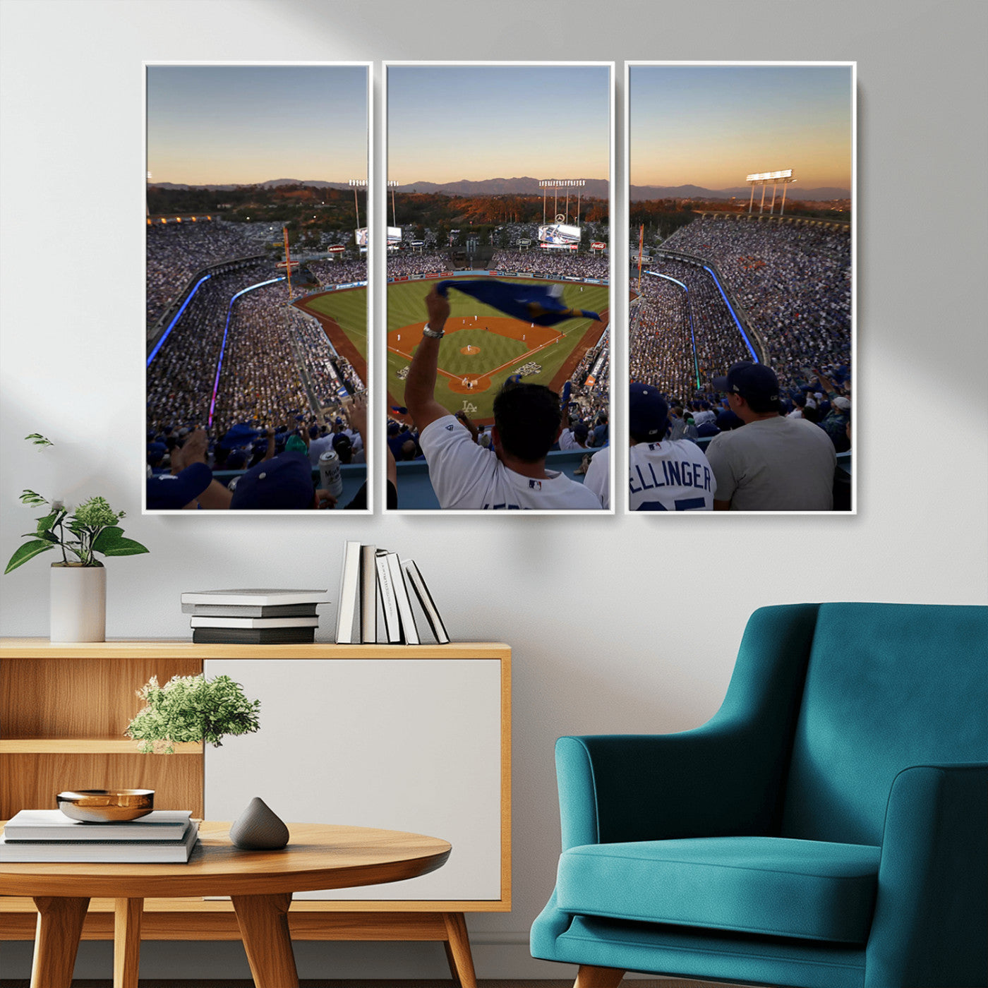 MGV-FC-48X32-3P - Dodger Stadium Sunset Game Triple Canvas Wall Art - Los Angeles Dodgers MLB Match
