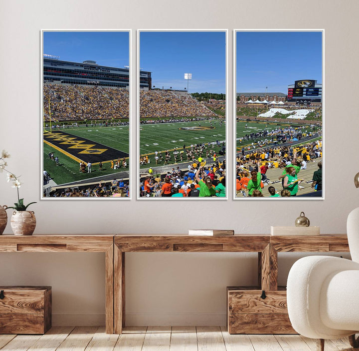 The University of Missouri Tigers Wall Art Canvas Print captures a packed football stadium.