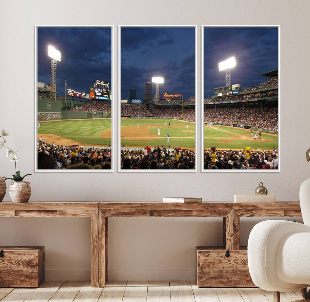 The Boston Red Sox Fenway Park Canvas: a cozy baseball scene, perfect wall art.