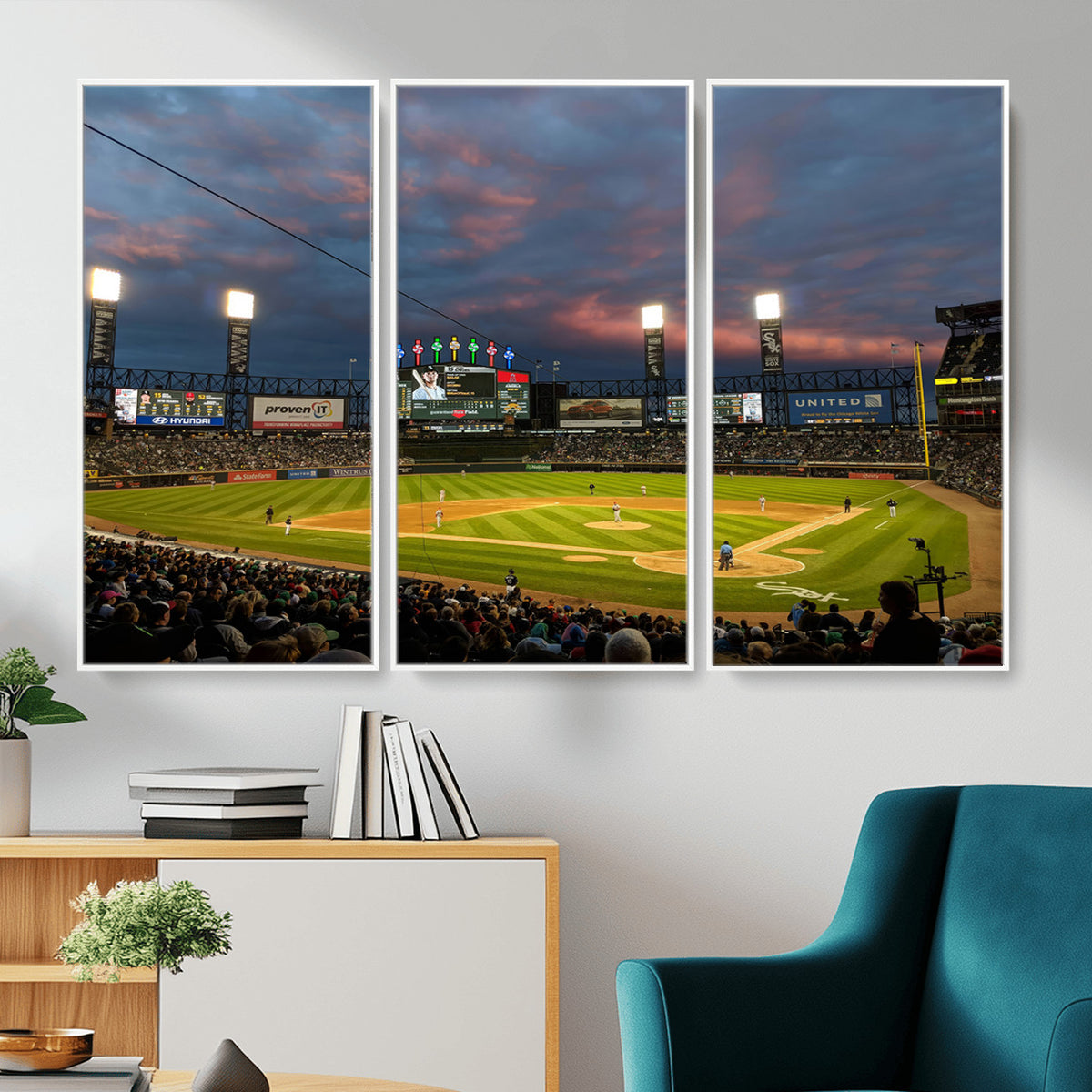 96063-MGV-CV-36X24 - Chicago White Sox Baseball Team Print Canvas, Guaranteed Rate Field, Framed and Ready to Hang