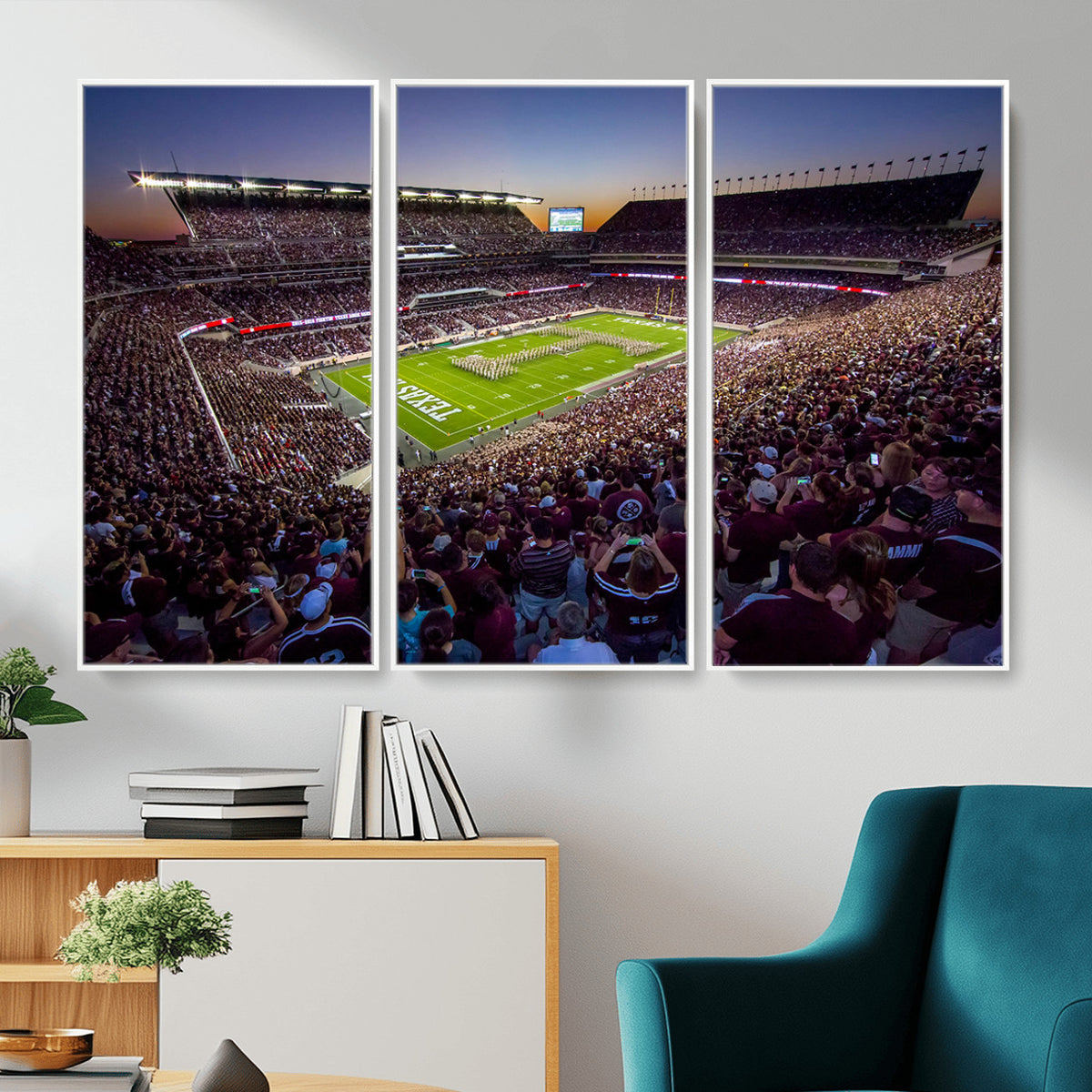 25148-MGV-CV-36X24 - Texas A&M University Aggies Football Team Print, College Station Kyle Field, Framed and Ready to Hang