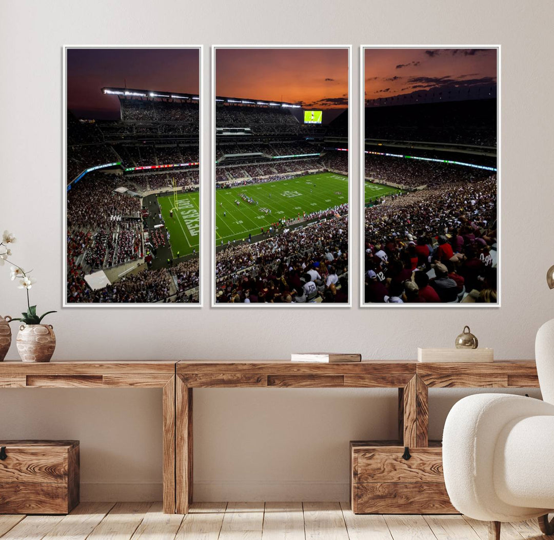 Canvas print of the Texas A&M University Aggies football team at Kyle Field Stadium.