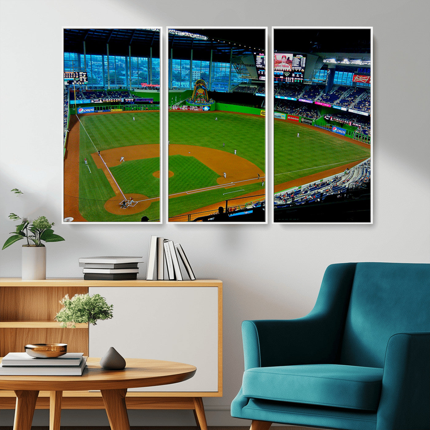MGV-FC-48X32-3P - Miami Marlins Baseball Team Print - Miami LoanDepot Park Stadium Wall Art Canvas Print