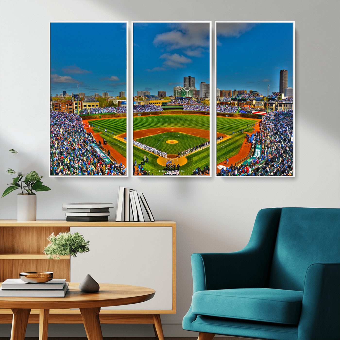 MGV-FC-48X32-3P - Wrigley Field Chicago Cubs Canvas Wall Art - Iconic Baseball Stadium Print for Sports Lovers - Ready