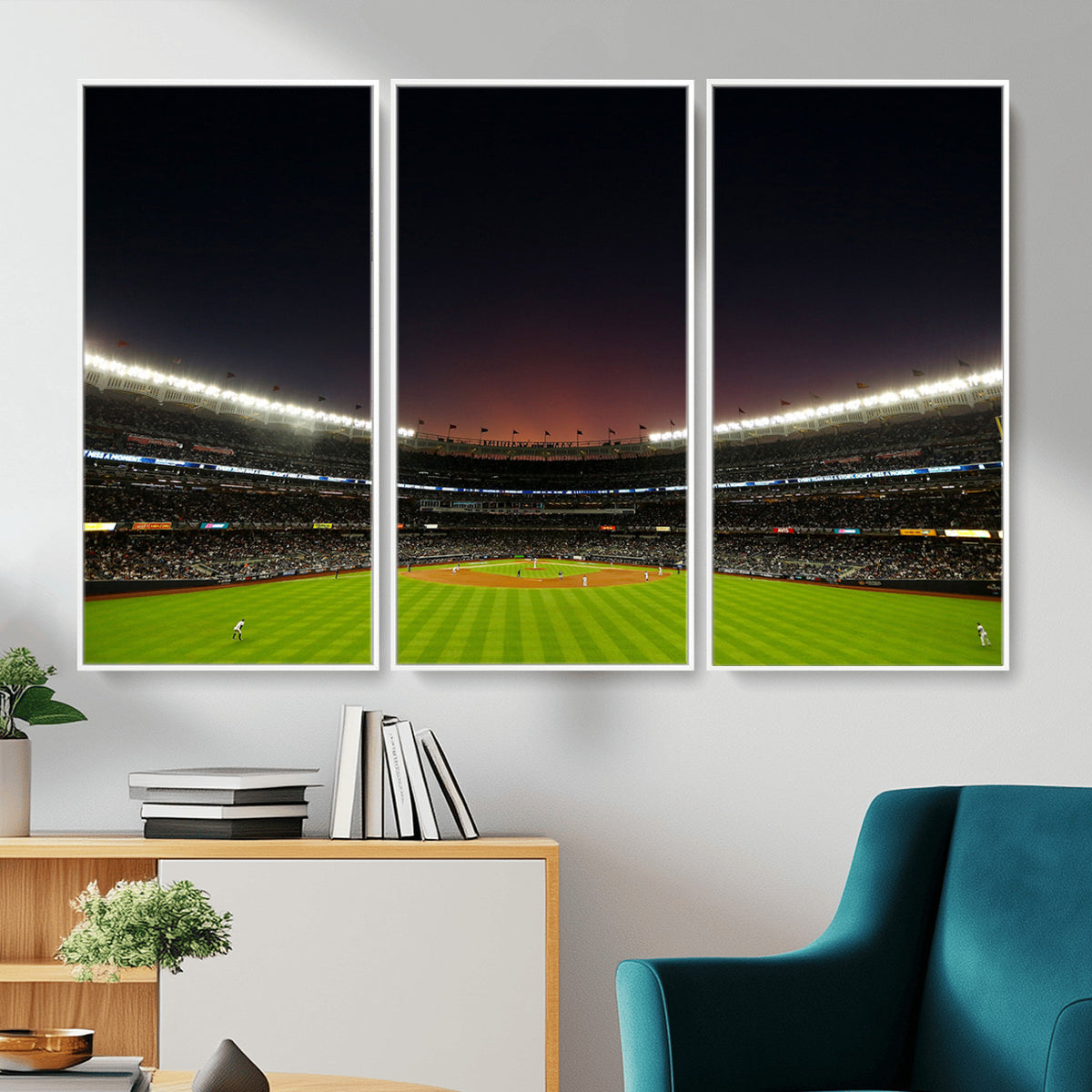 59138-MGV-CV-36X24 - Yankee Stadium Night Game Triple Canvas, New York Yankees Stadium Wall Art