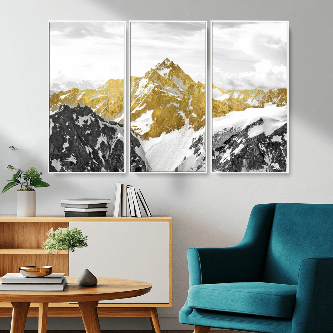 MGV-FC-48X32-3P - Gold Abstract Mountains Wall Art Print on Canvas, Nature Wall Art Print,
