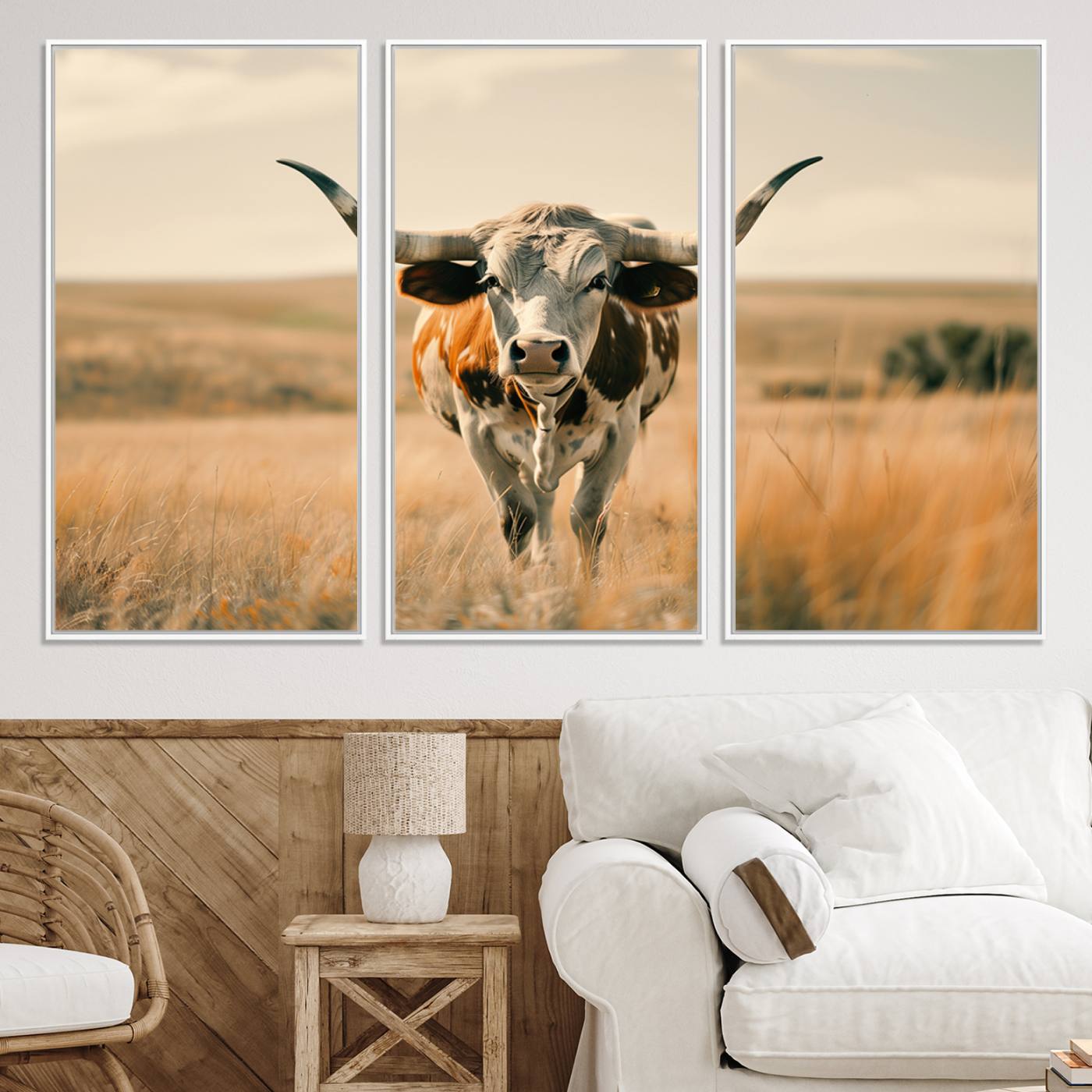 16580-MGV-CV-36X24-Texas Cow Longhorn Wall Art Canvas Print for Farm House Wall Decor, Farmhouse Cow Print Canvas Wall Art Print