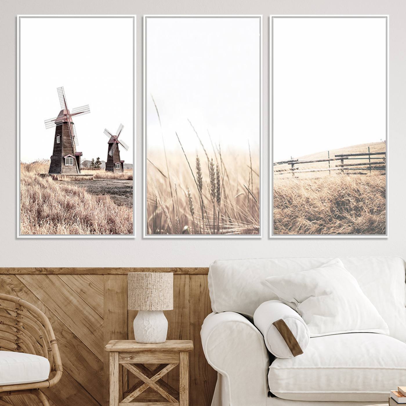 56649-MGV-CV-60X30-3P-Farm Prints Set, Farmhouse Wall Art Canvas, Country House Decor, Country House Decor, Barn Print, Wheat Print