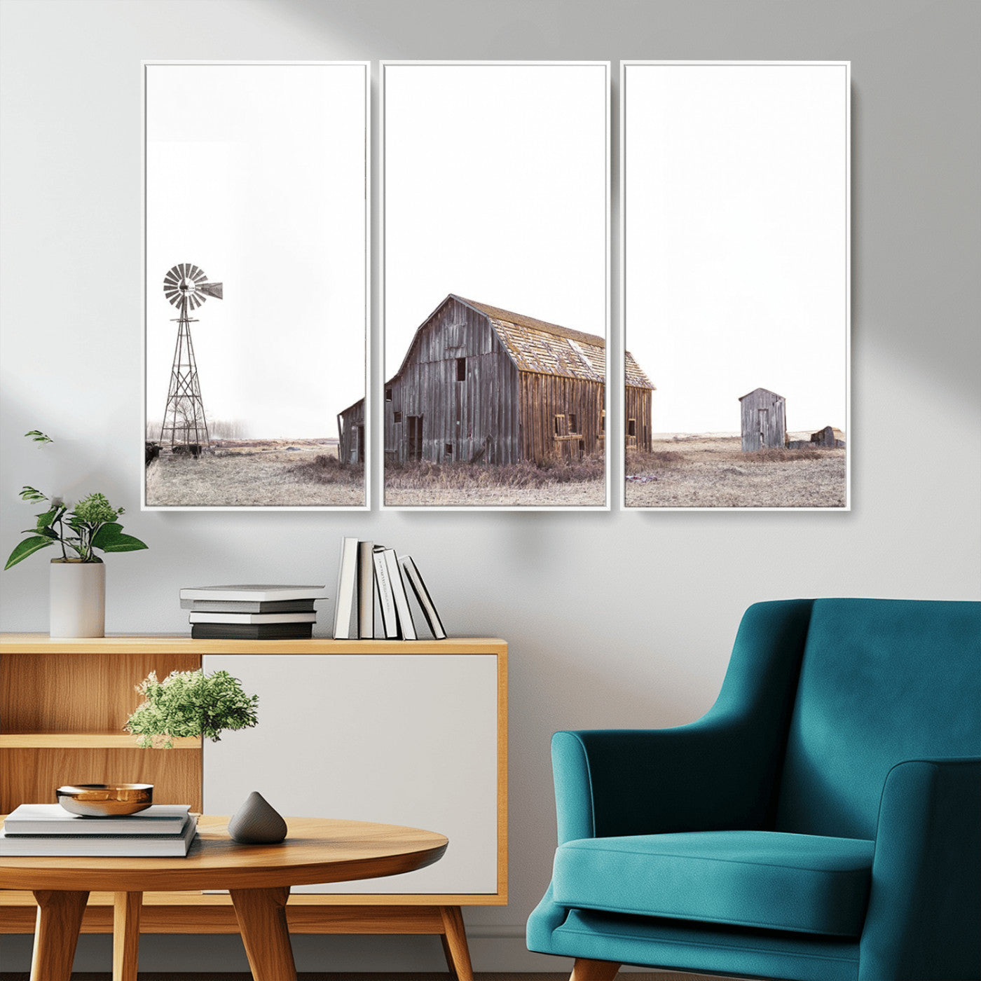 -Set of 3 Rustic Farmhouse Wall Art Prints – Country Barn, Wheat Field, and Farm Landscape for Cozy