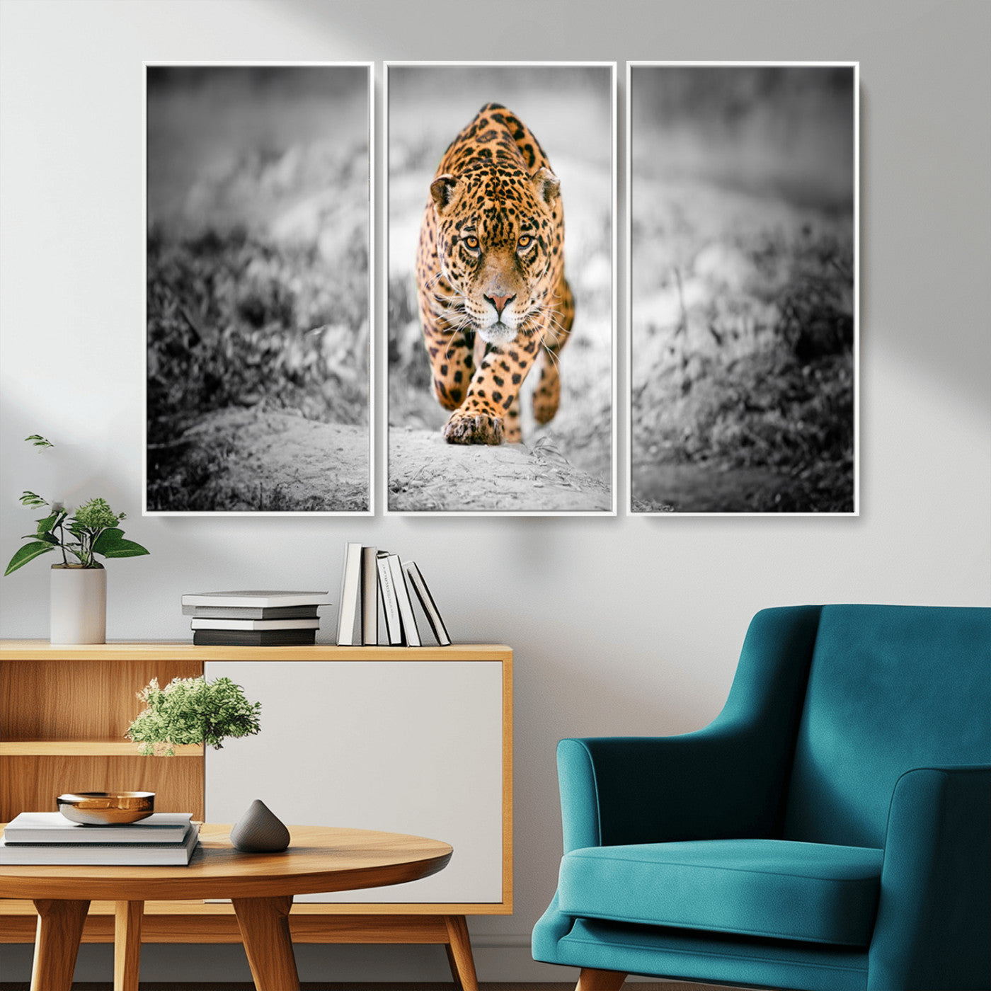 MGV-FC-48X32-3P - Jaguar Wall Art Canvas Print - Majestic Big Cat in Focused Pursuit - Ready to Hang