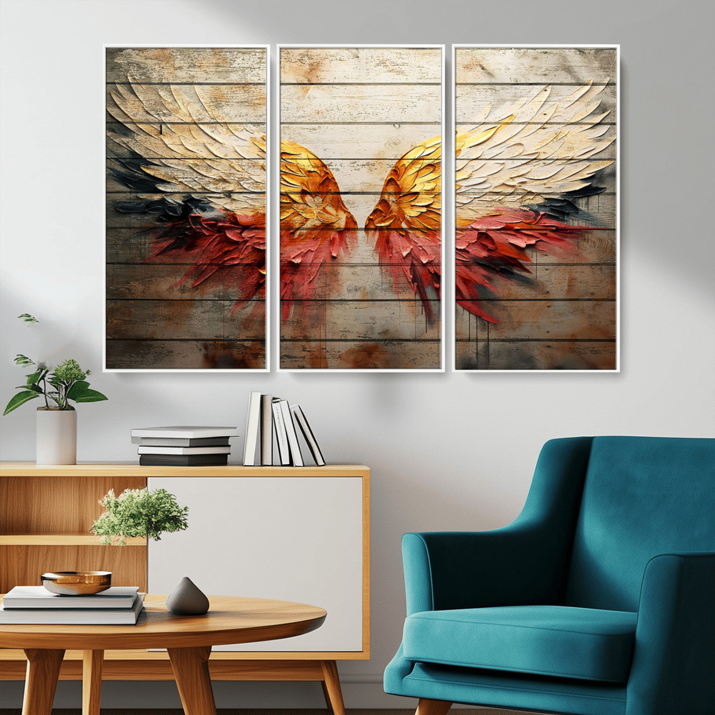 MGV-FC-48X32-3P - Abstract Angel Wings Canvas Wall Art – Framed and Ready to Hang Modern Angelic Wings Decor for
