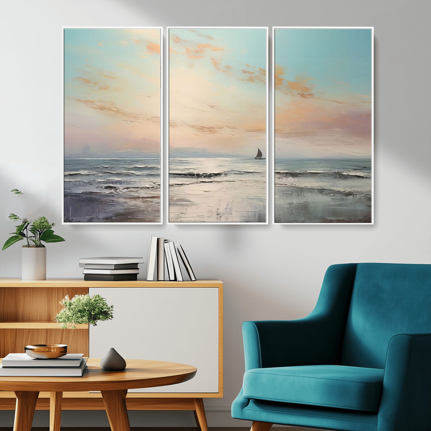 MGV-FC-48X32-3P - Abstract Ocean Wall Art -  Boat Wall Art Canvas Print
