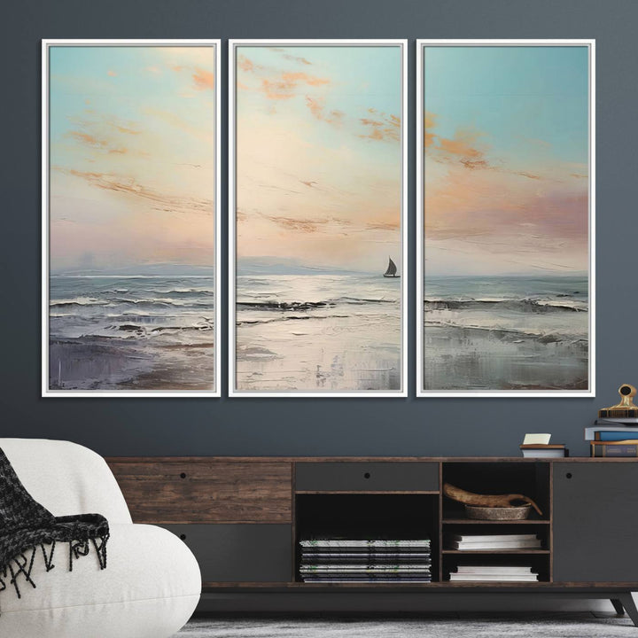 An Abstract Ocean Wall Art - Boat Canvas Print hangs prominently.