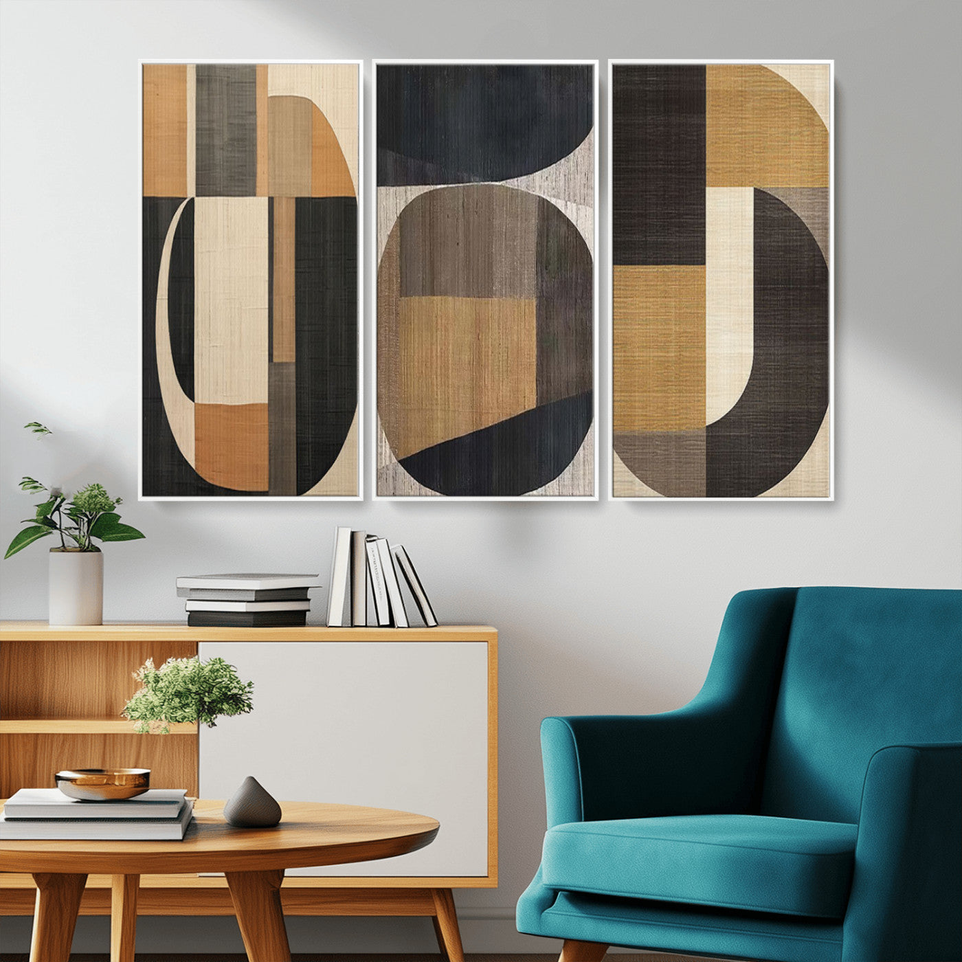 MGV-FC-48X32-3P - Modern Brown Wabi Sabi Abstract Wall Art Canvas Print Set, Minimalist Wall Art
