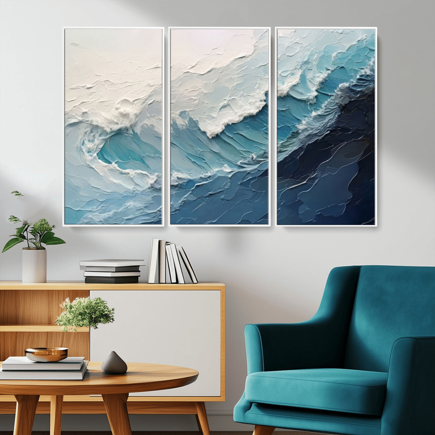 MGV-FC-48X32-3P - Ocean Wave Canvas Wall Art Print - Coastal Wall Decor for Living Room - Large Ocean Wave Wall Art