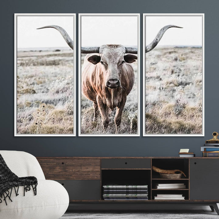 The Rustic Texas Longhorn Canvas Print adds charm to your decor.