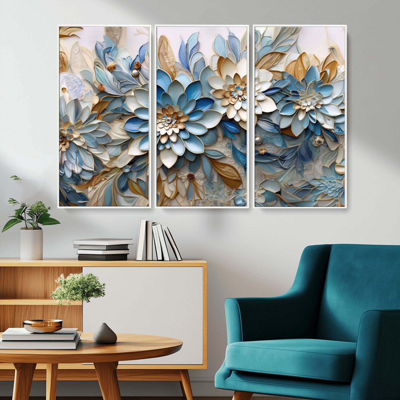 MGV-FC-48X32-3P - Blu Abstract Flower Wall Art Canvas Print