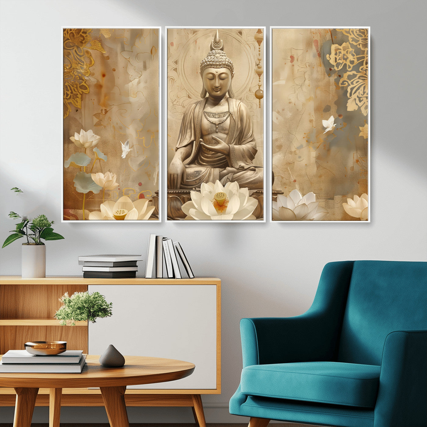 MGV-FC-48X32-3P - Buddha Wall Art Canvas Print, Buddha Meditation Room Decor, Yoga Room Wall Decor