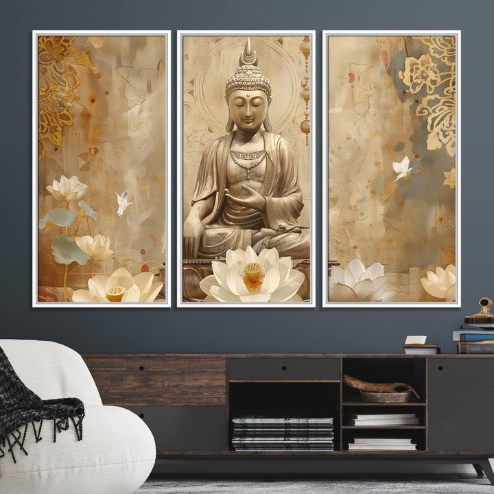 The Buddha Wall Art Canvas Print enhances the meditation room.