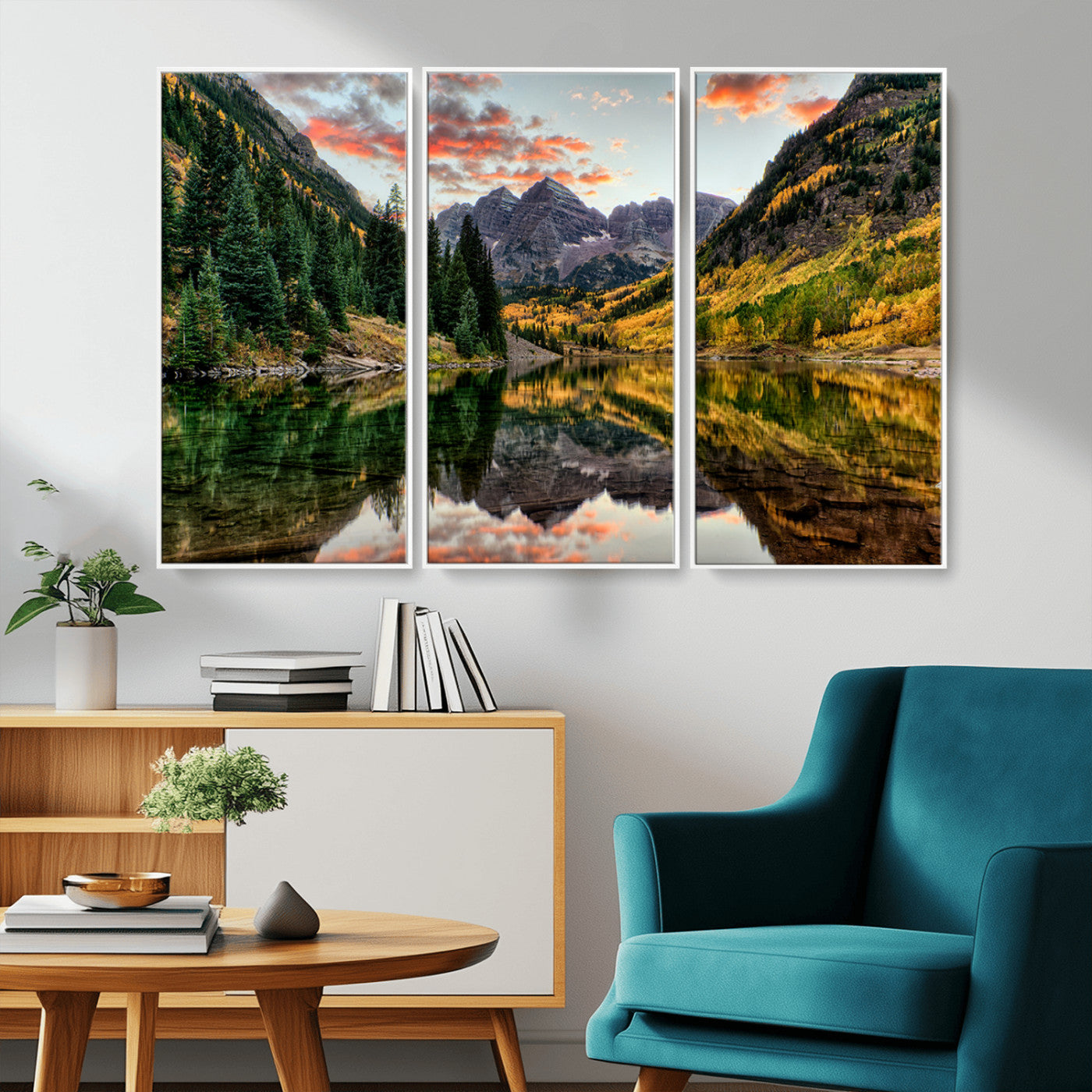MGV-FC-48X32-3P - Maroon Bells Wall Art - Scenic Canvas Print of Maroon Bells in Autumn for Elegant Home or Office