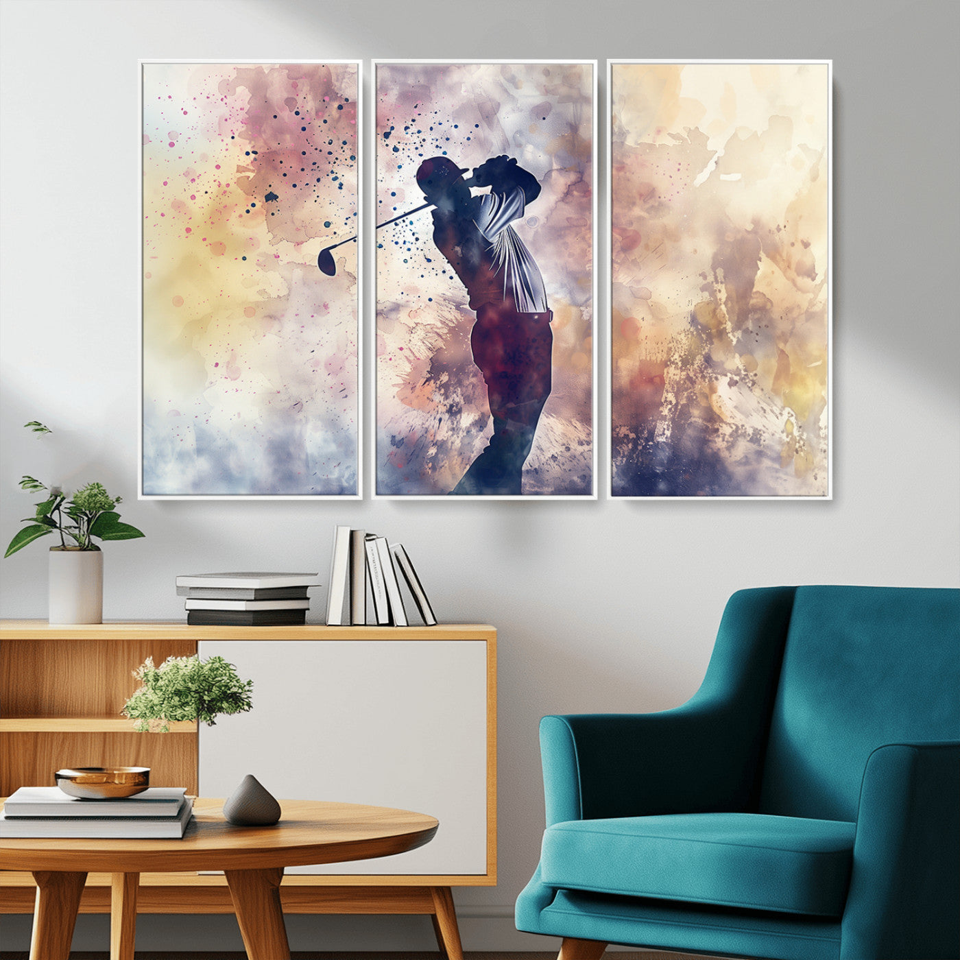 MGV-FC-48X32-3P - Abstract Watercolor Golf Player Wall Art Canvas Print