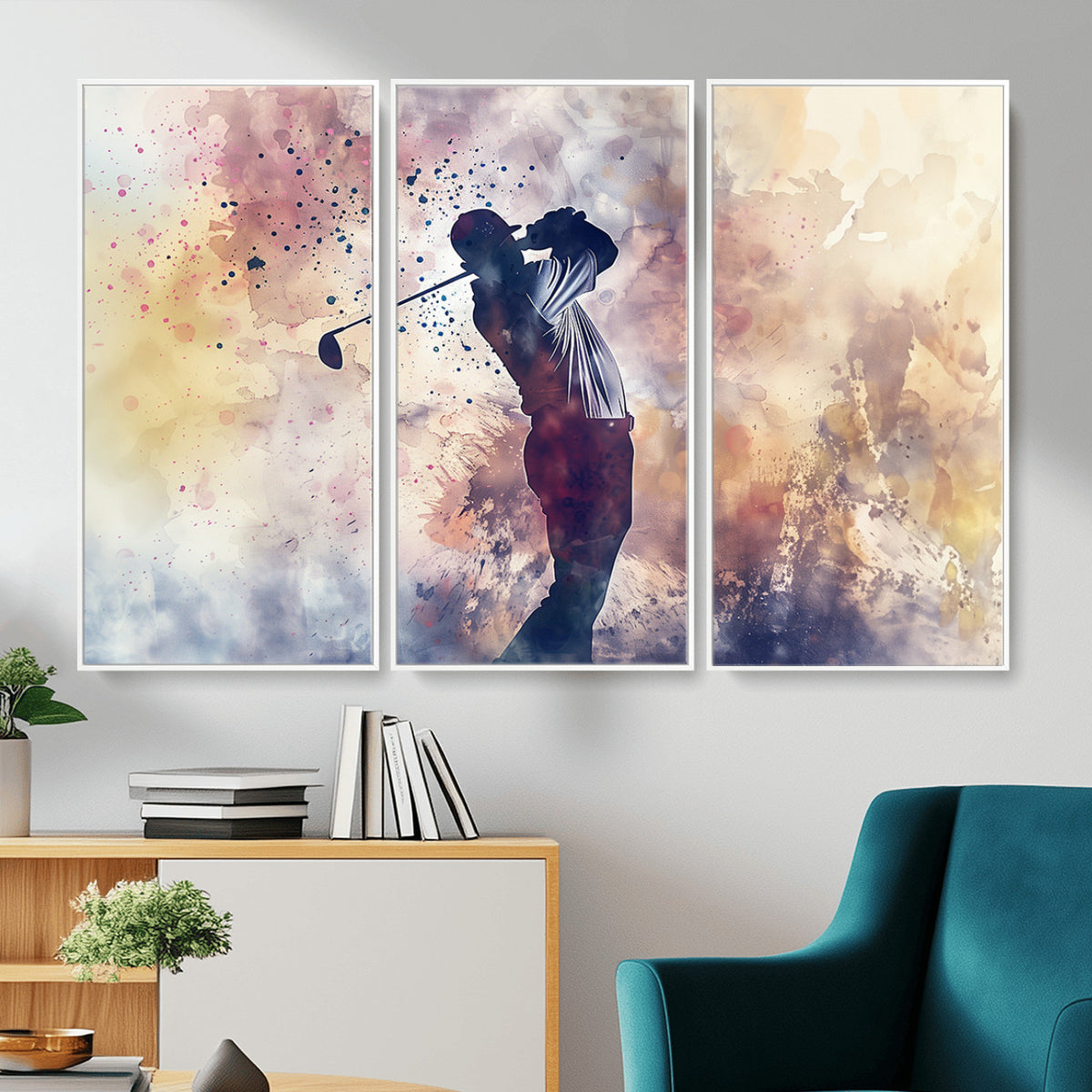 10848-MGV-CV-36X24 - Abstract Watercolor Golf Player Wall Art Canvas Print
