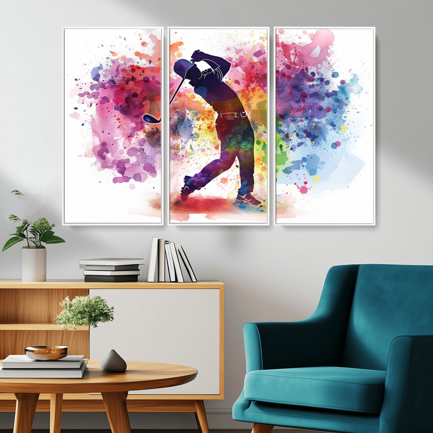 MGV-FC-48X32-3P - Colorful Golfer Swing Wall Art Canvas Print - Ready to Hang, Framed Sports Decor