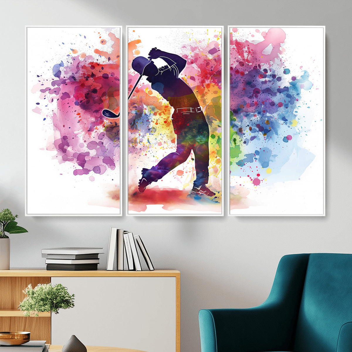 66537-MGV-CV-36X24 - Colorful Golfer Swing Wall Art Canvas Print, Ready to Hang