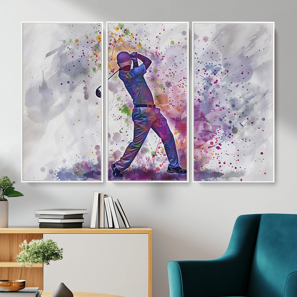 60116-MGV-CV-36X24 - Watercolor Golf Swing Wall Art Canvas Print, Vibrant, Framed and Ready to Hang