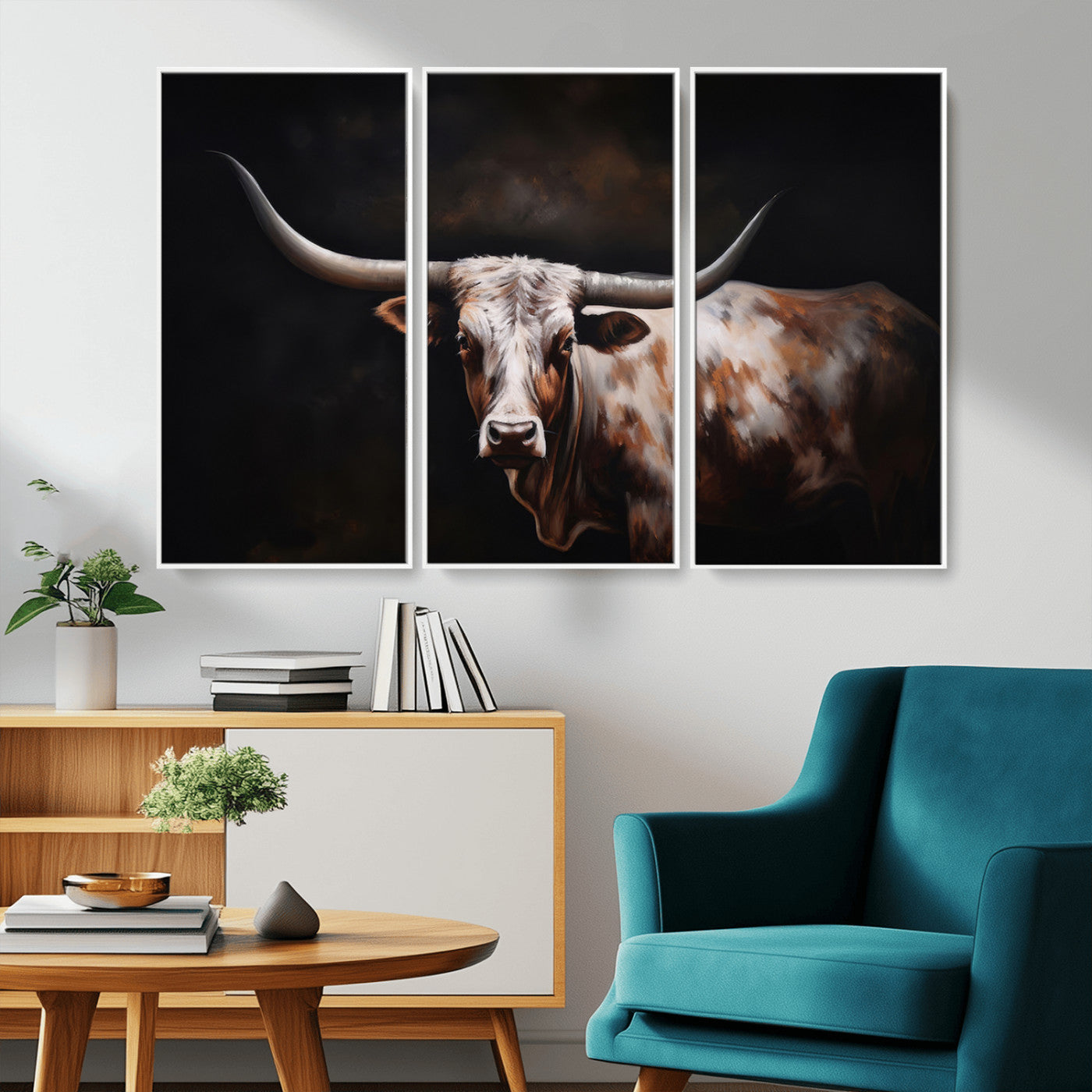 82543-MGV-CV-36X24-Texas Longhorn Wall Art Canvas Print | Western Ranch Decor | Bold Rustic Cattle Artwork | Ready to