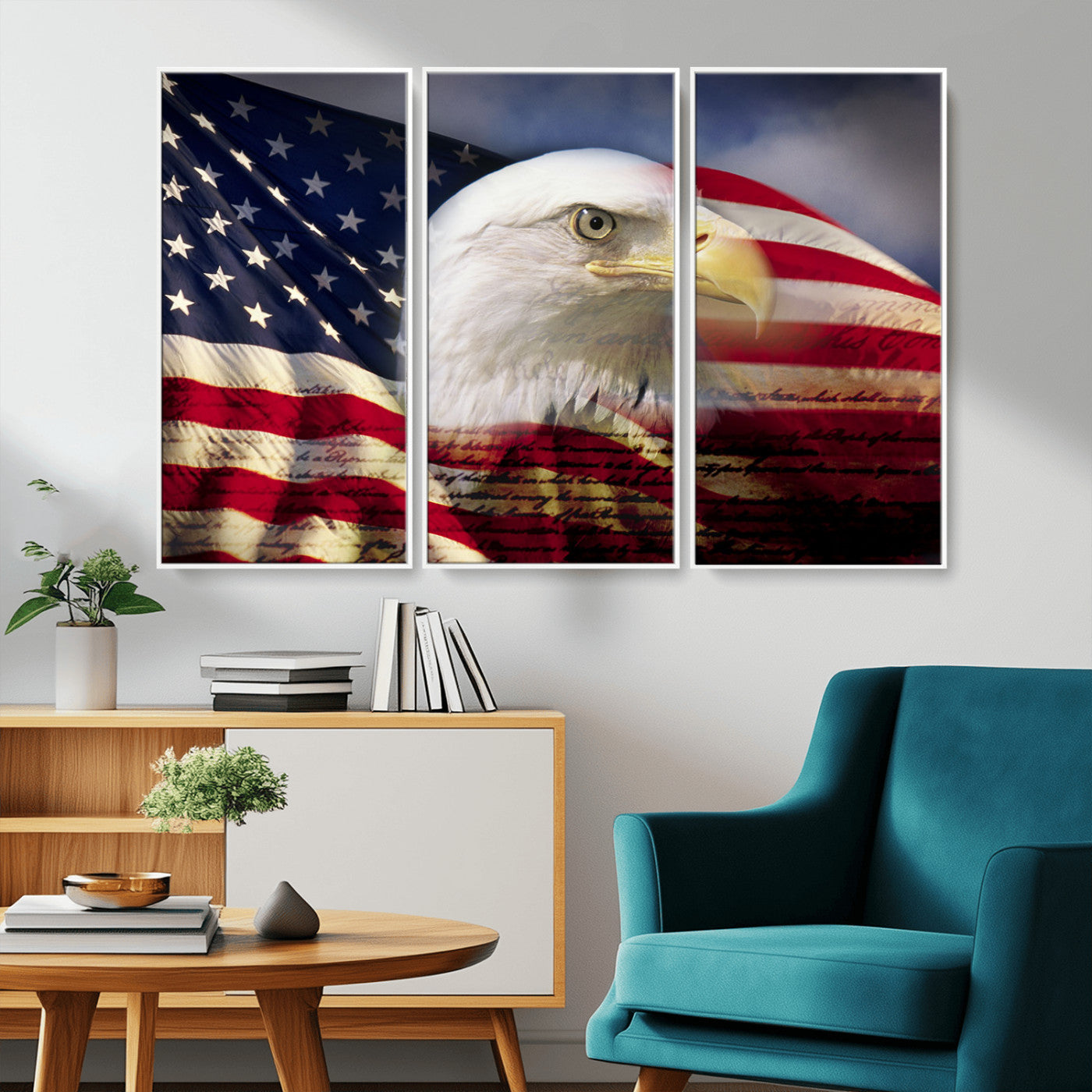 MGV-FC-48X32-3P - American Flag Eagle Symbol Wall Art, American Flag Eagle Wall Art Canvas Print
