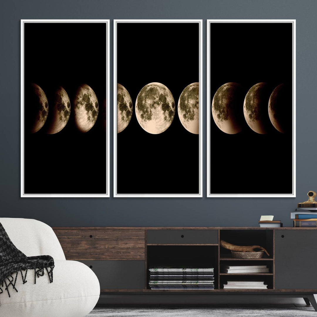 Phases of the Moon canvas print, ideal for lunar sequence decor.