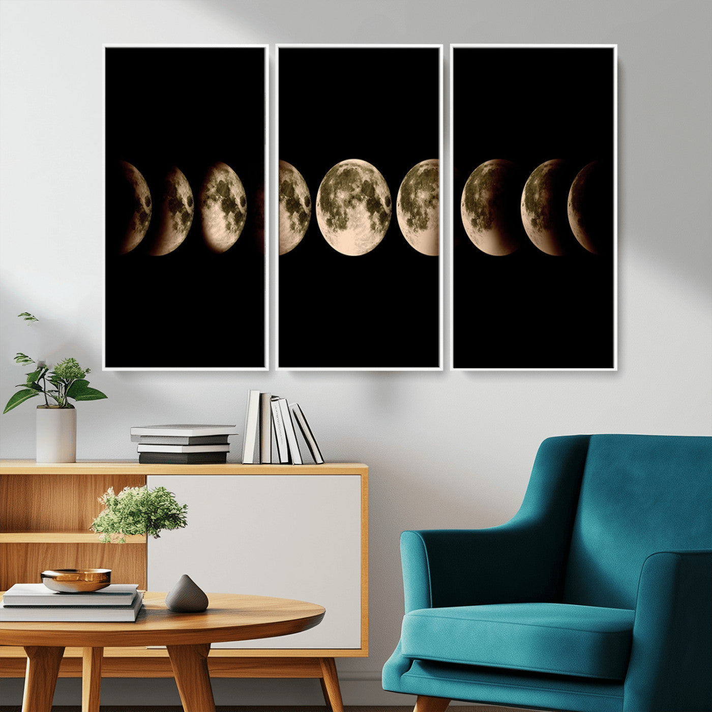 MGV-FC-48X32-3P - Phases of the Moon Wall Art | Canvas Print for Modern Wall Decor | Ready to Hang and Framed
