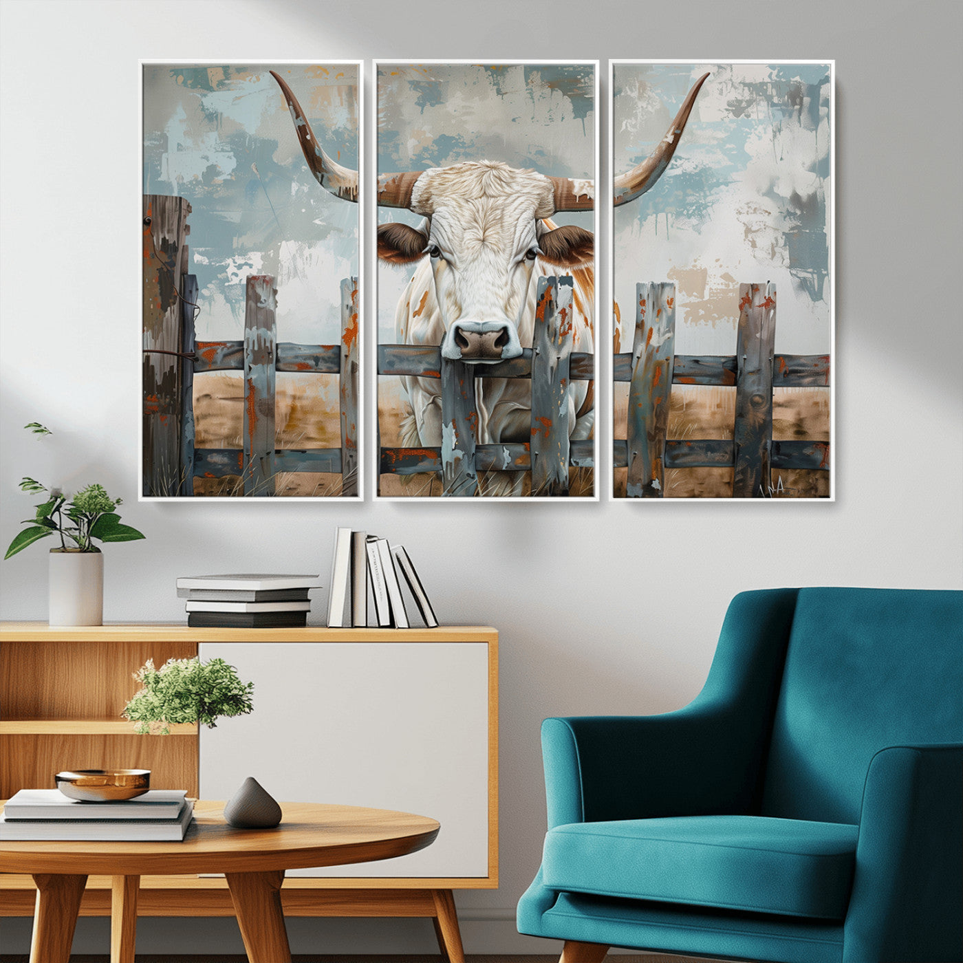 MGV-FC-48X32-3P - Vintage Cow Wall Art Canvas Print for Farmhouse Wall Decor Theme, Cattle Wall Art Print