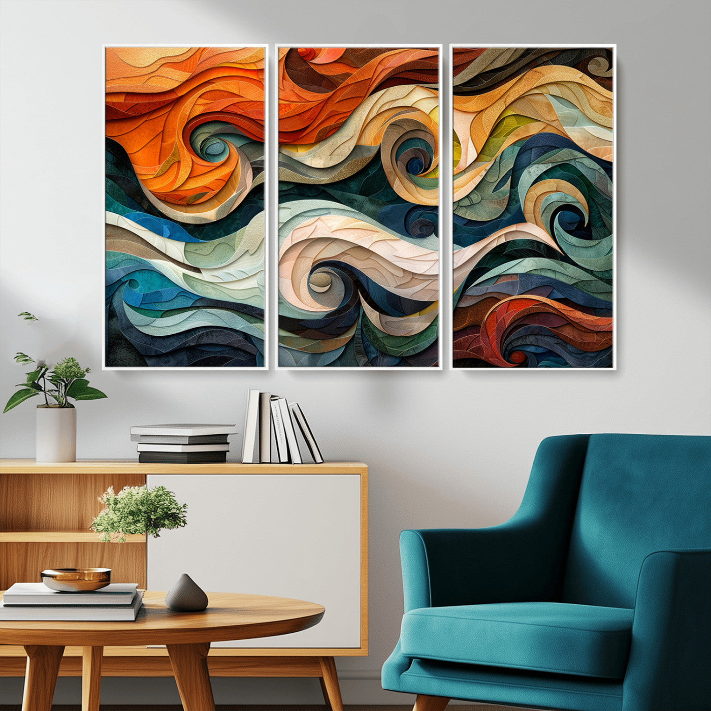 MGV-FC-48X32-3P - Abstract Wave Wall Art | Ready to Hang Framed Canvas Print | Vibrant Home Decor for Modern Spaces