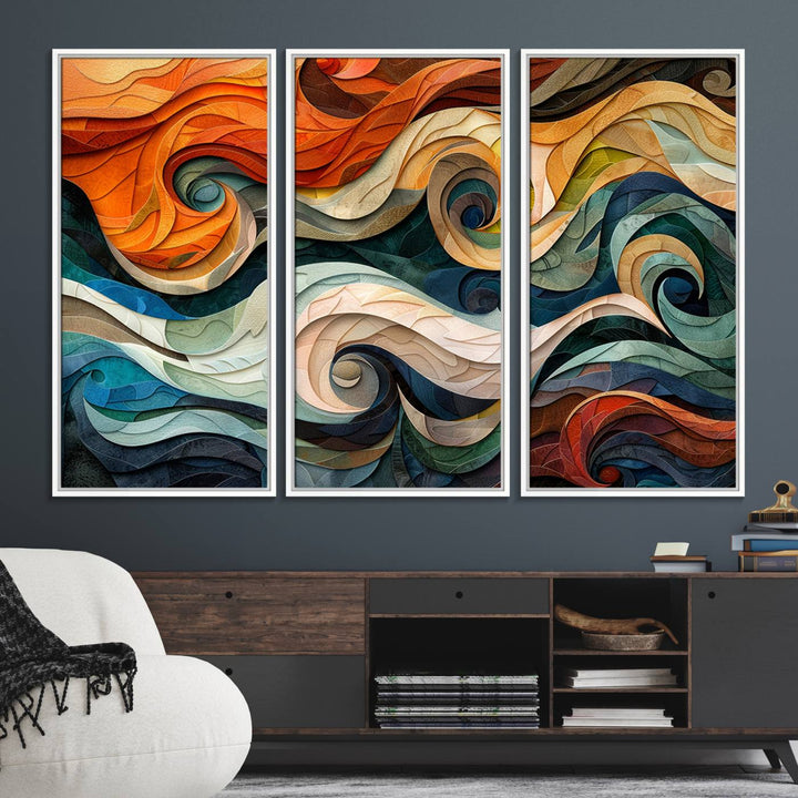 The Abstract Wave Wall Art is vibrant decor ideal for modern spaces.