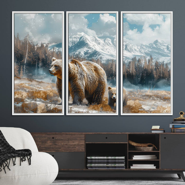 Bear and Baby Bear Wall Art Canvas Print is perfect nursery decor.