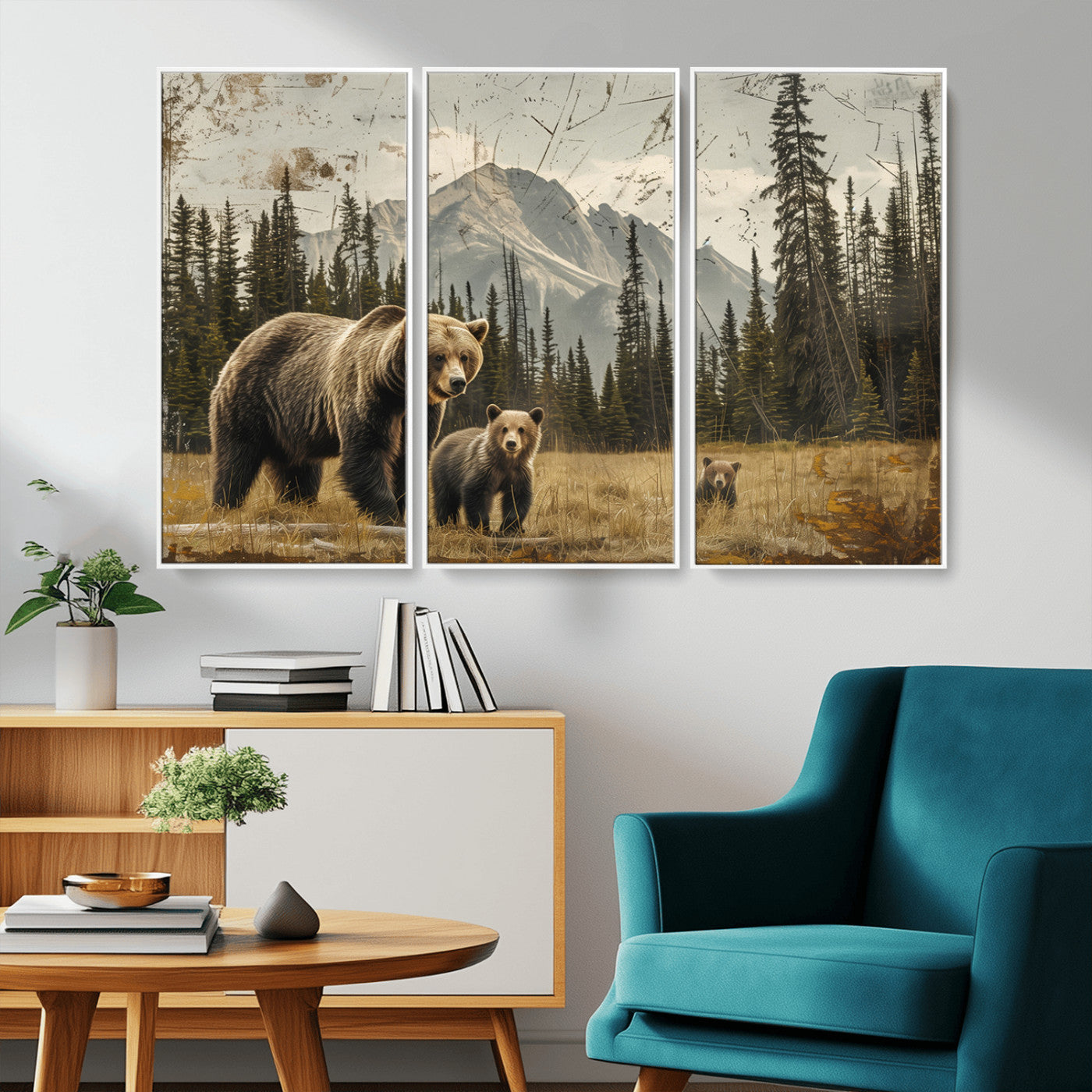 MGV-FC-48X32-3P - Rustic Grizzly 399 Bear Family Wall Art Canvas Print