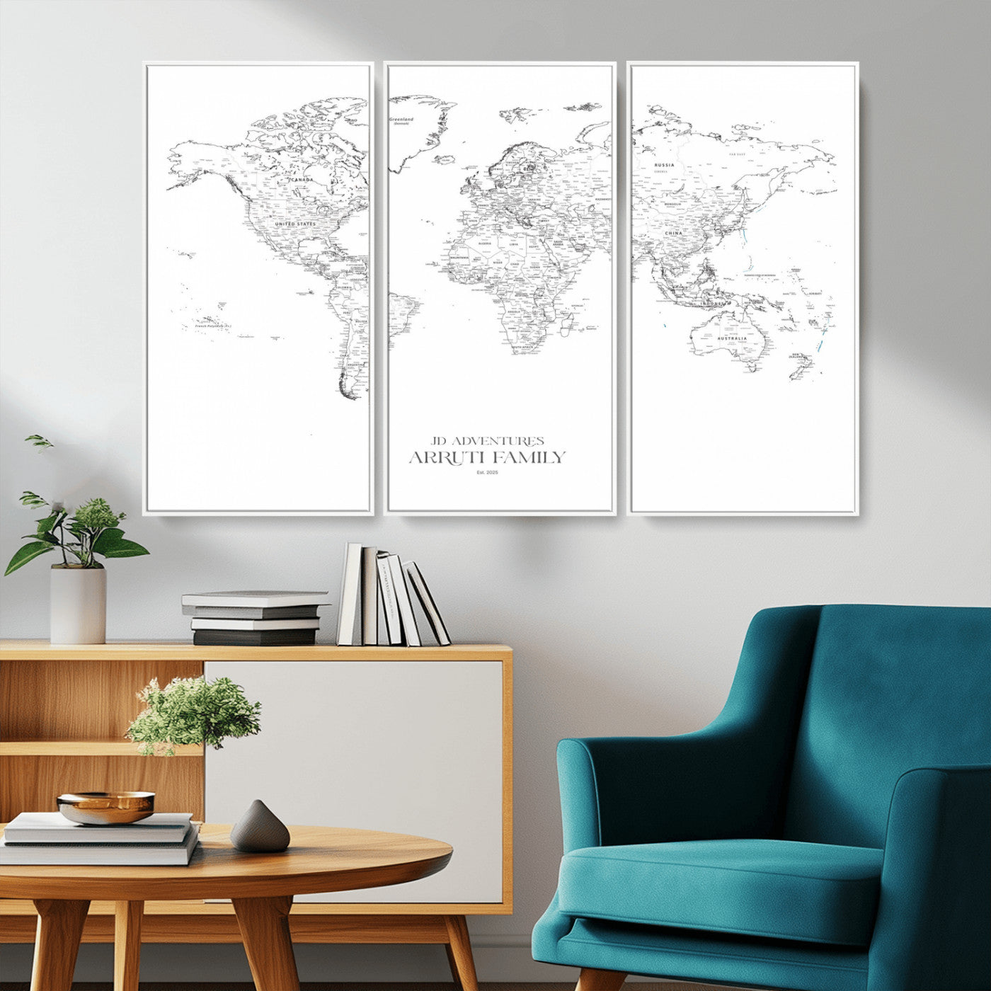 MGV-FC-48X32-3P - Custom World Map Wall Art – Personalized Framed Canvas Print with Push Pins for Travel Tracking,