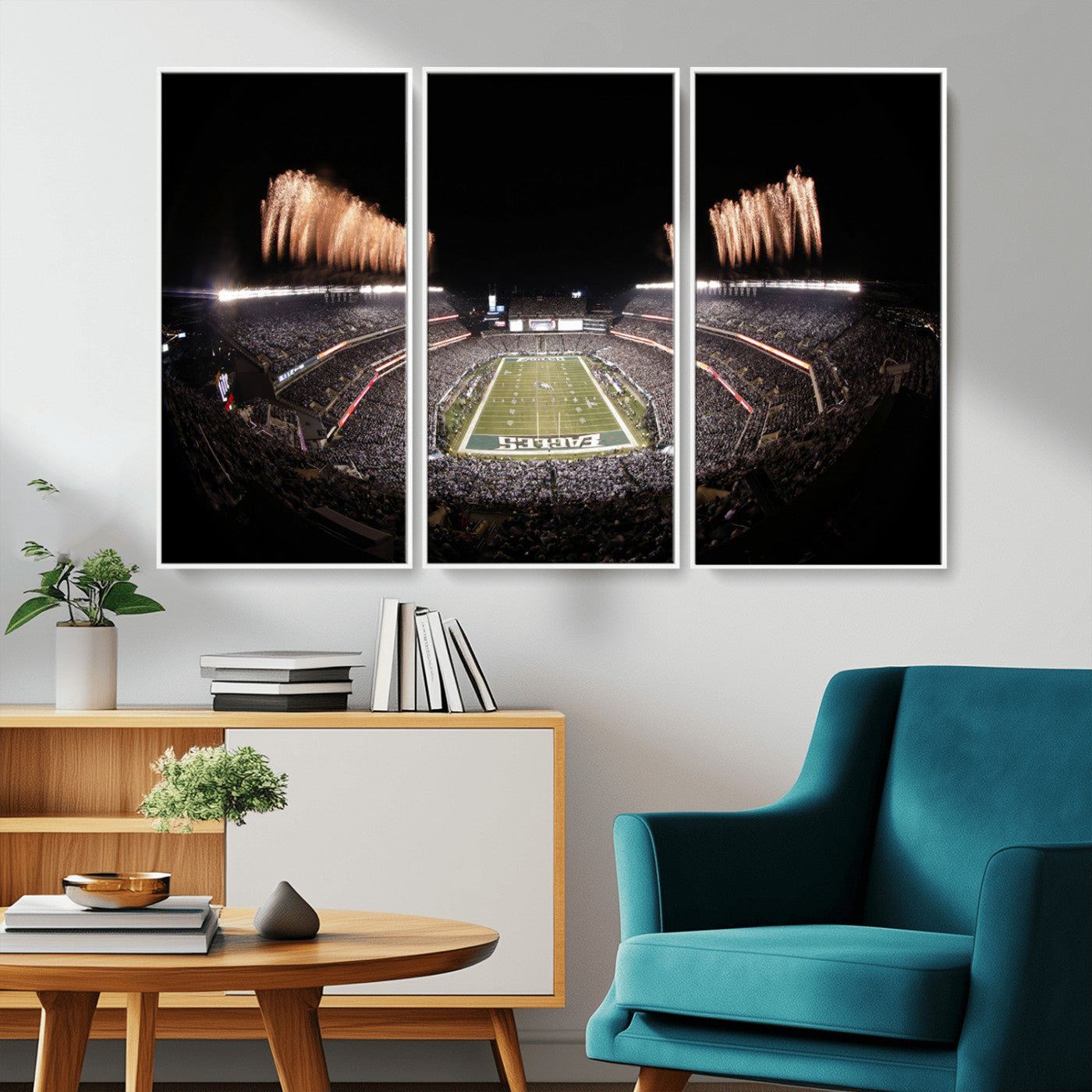 48893-MGV-CV-36X24-Eagles Field Stadium Wall Art - Lincoln Financial Field Fireworks Game Triple Canvas Wall Art -
