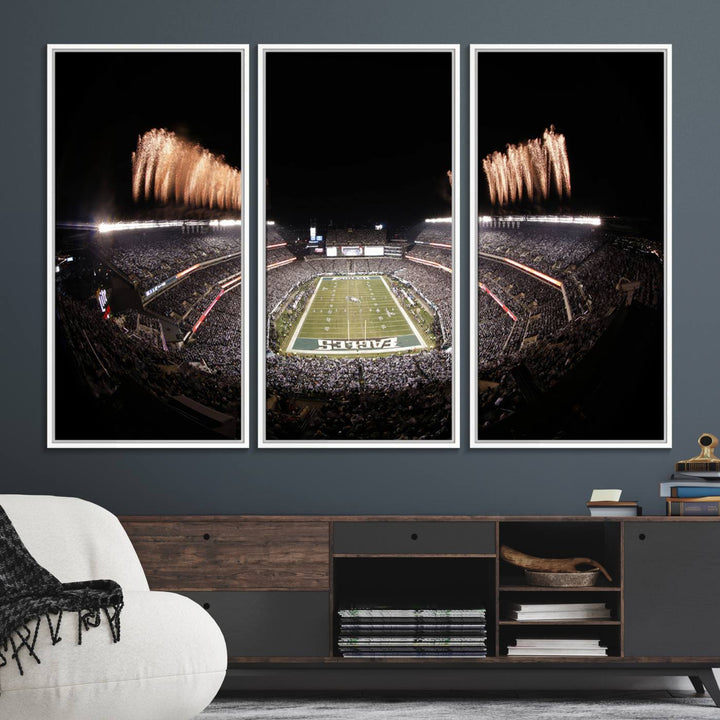 Eagles Field Stadium Wall Art features a depiction of Lincoln Financial Field fireworks.