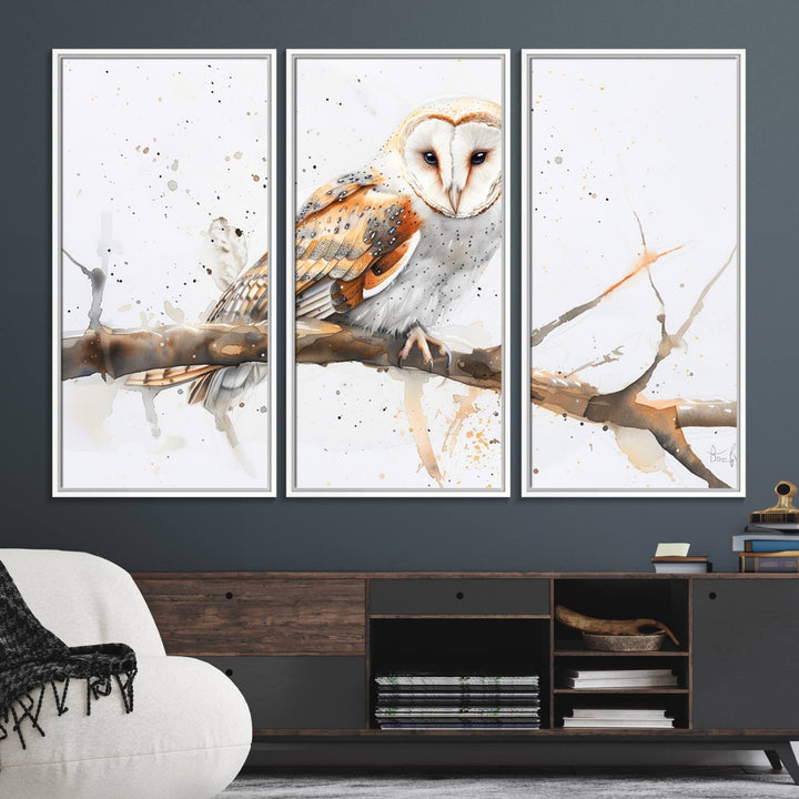 Nature enthusiasts will love the Barn Owl Wall Art on Branch, a stunning canvas print that is ready to hang and beautifully framed.