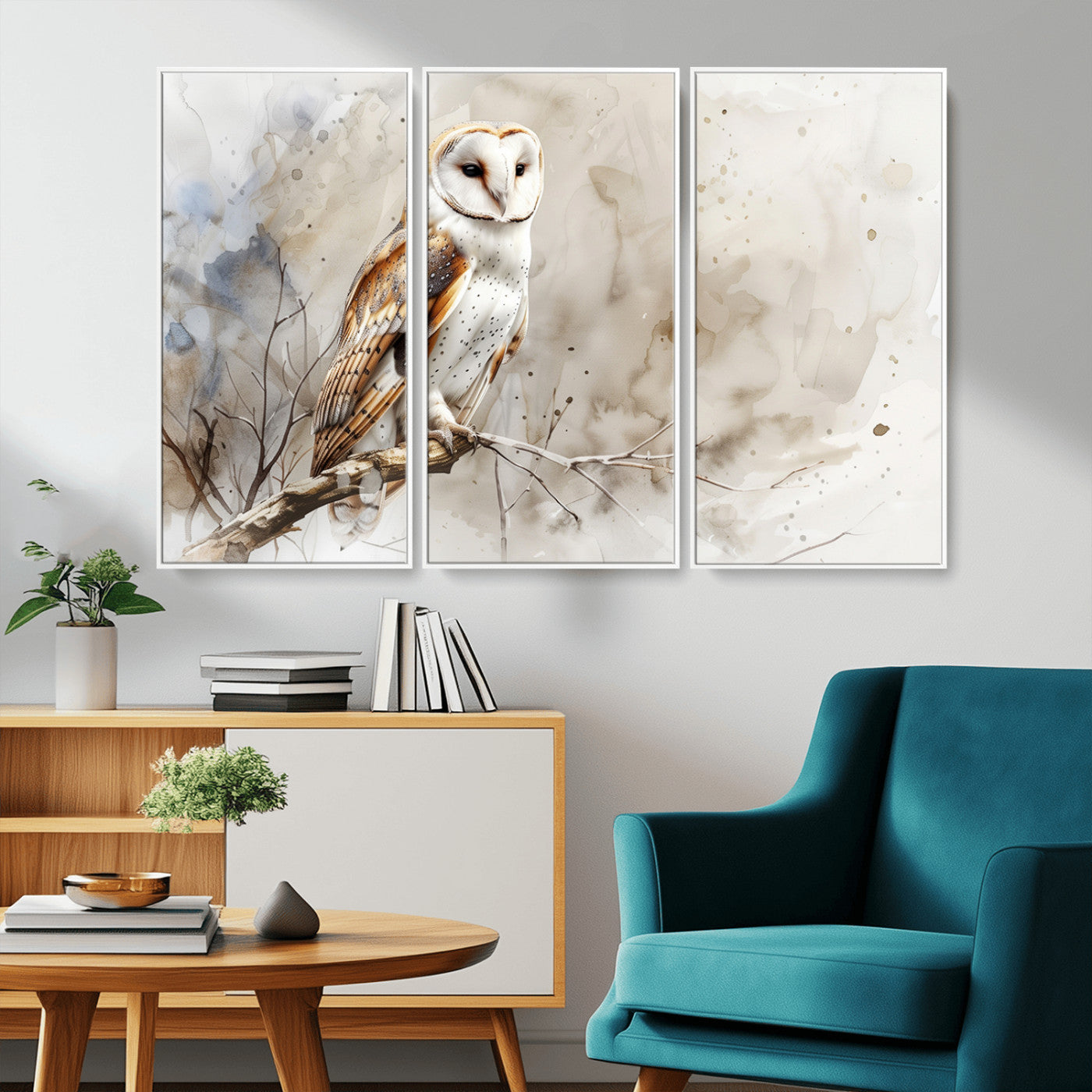 MGV-FC-48X32-3P - Barn Owl Wall Art | Watercolor Canvas Print | Perfect for Farmhouse Wall Decor | Ready to Hang