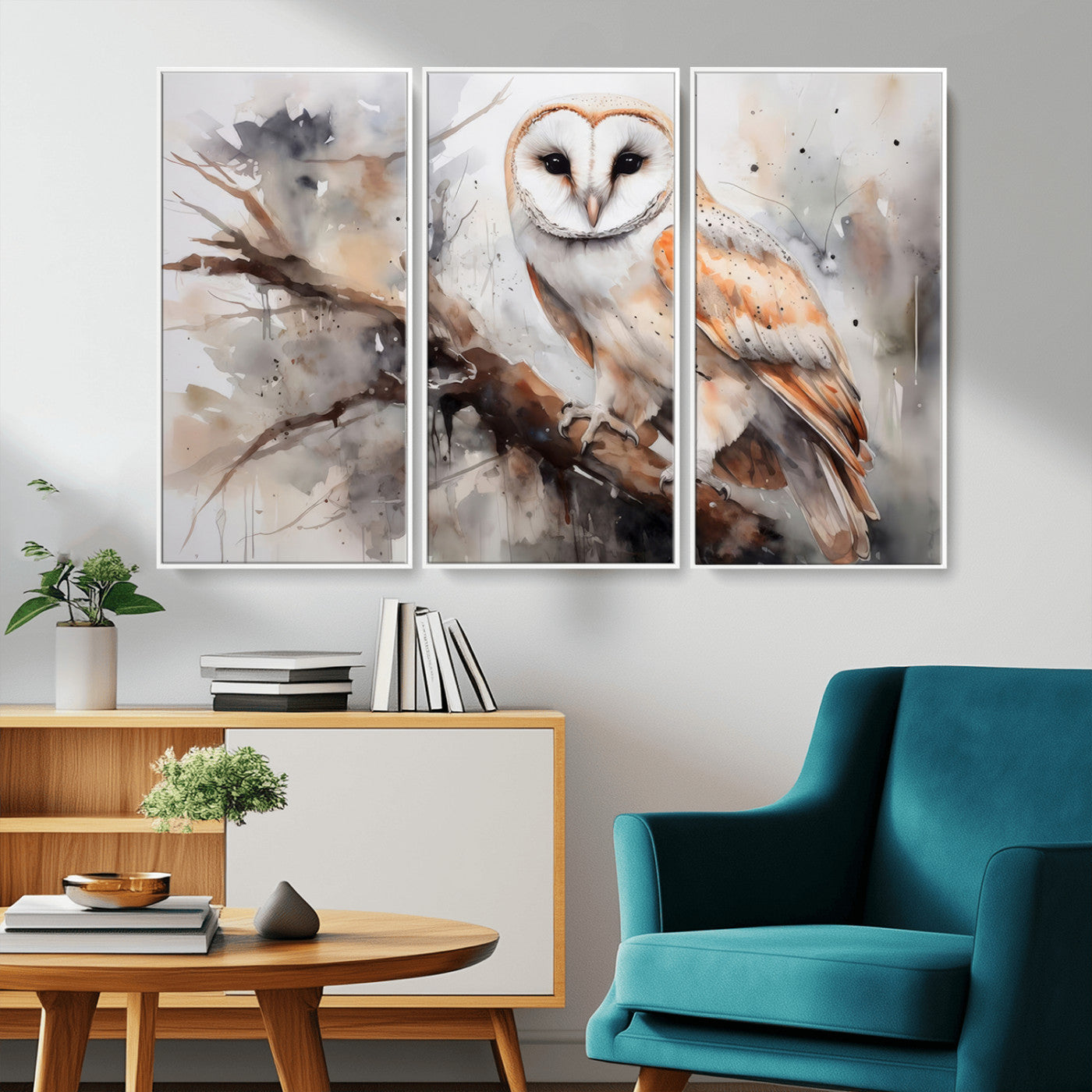 MGV-FC-48X32-3P - Barn Owl Wall Art | Watercolor Barn Owl Canvas Print | Perfect for Farmhouse Wall Decor | Ready to
