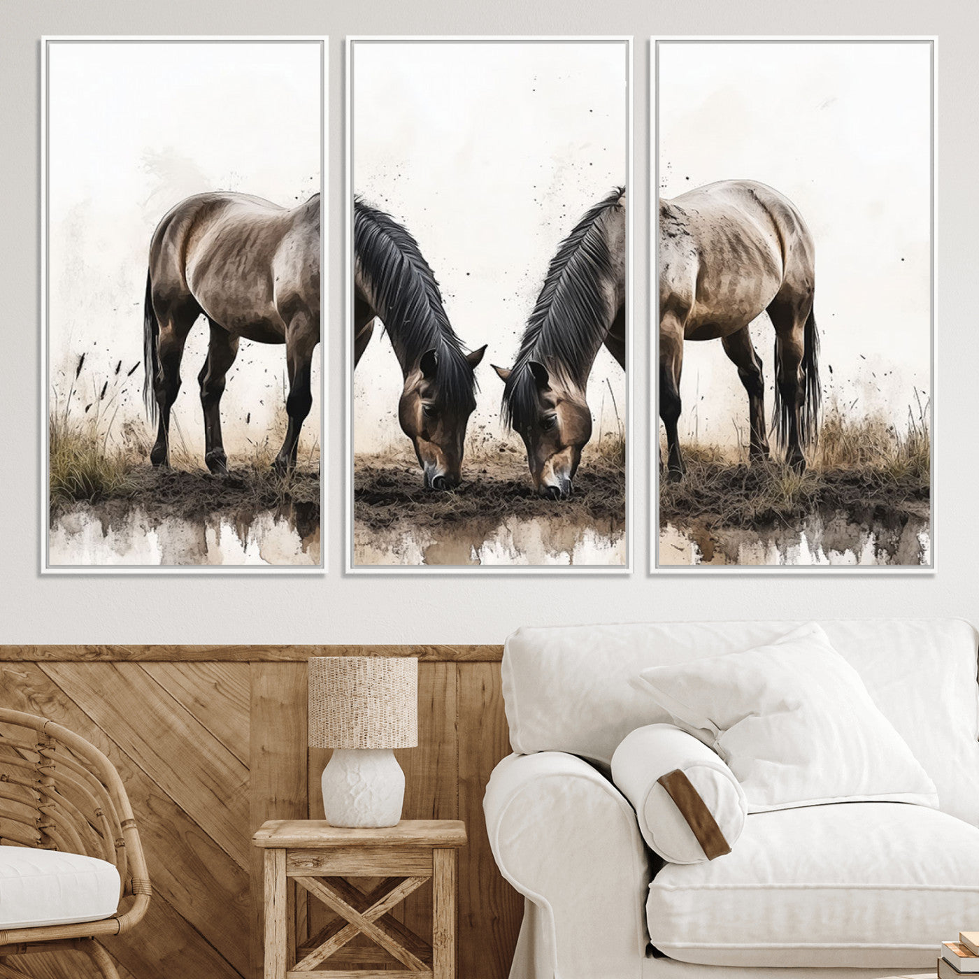 71729-MGV-CV-36X24-Chines Ink Style Horses Wall Art Canvas Print