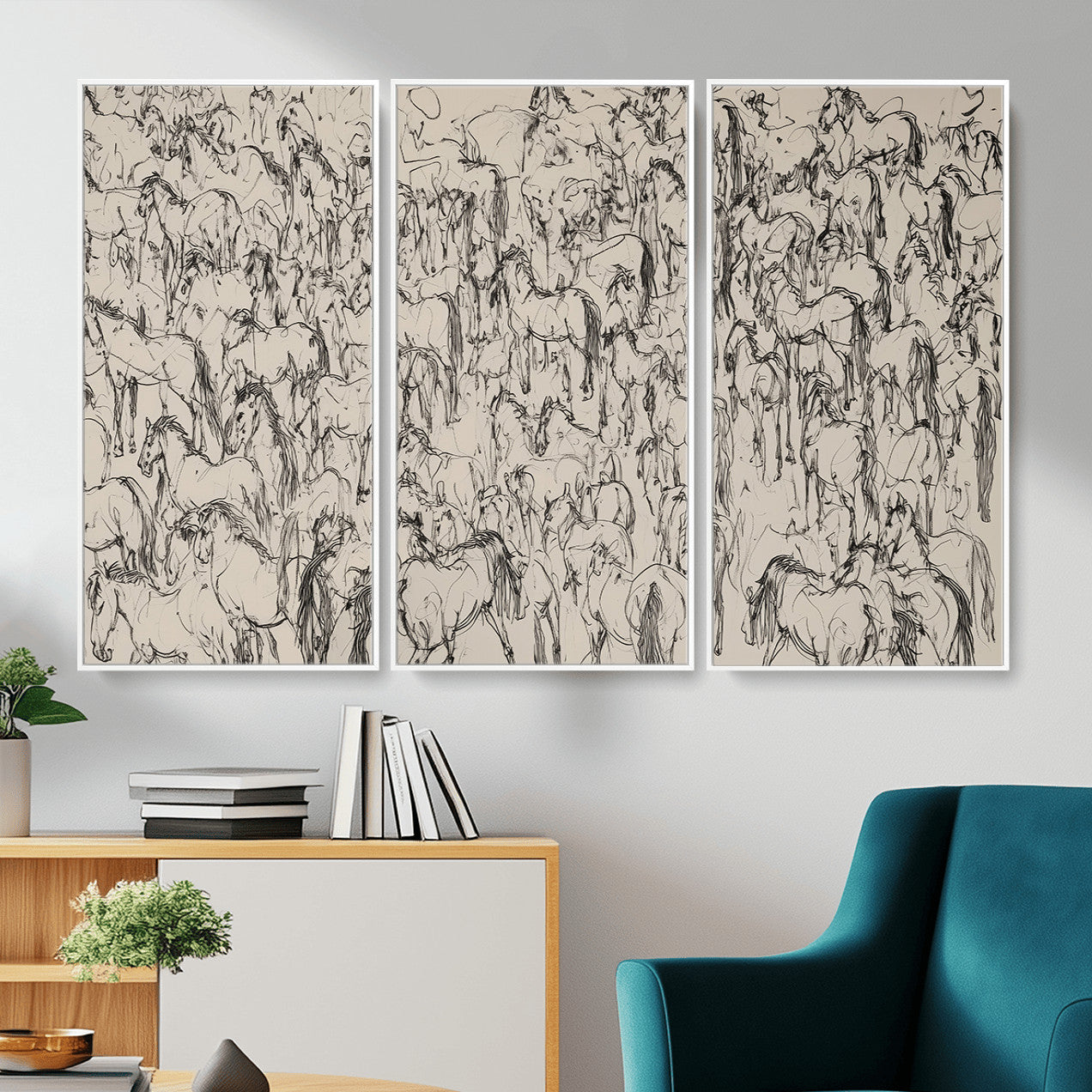 25718-MGV-CV-36X24 - Abstract Horse Sketch Wall Art | Ready to Hang and Framed | Farmhouse Wall Decor for Barn Wall