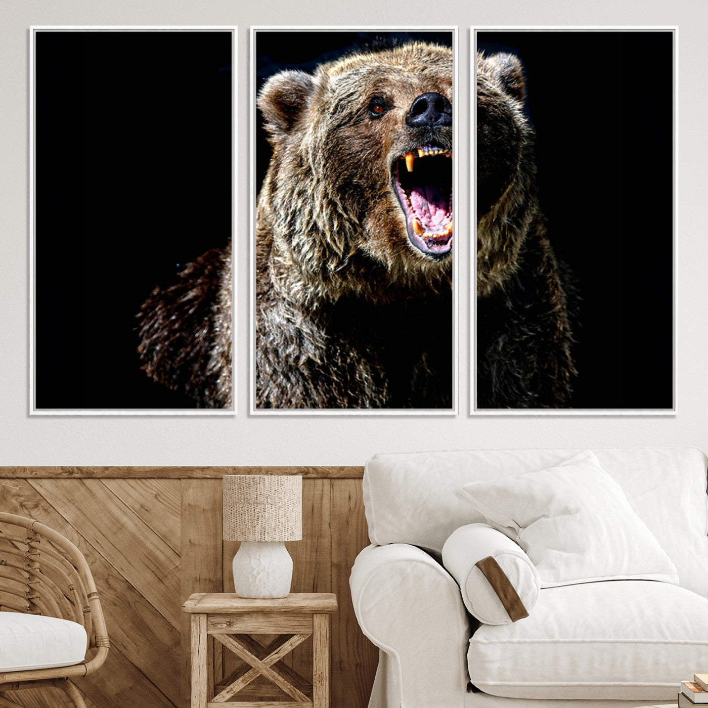 17625-MGV-CV-36X24-Grizzly Bear Canvas Print | Wildlife Wall Art for Cabin Decor | Ready to Hang Framed