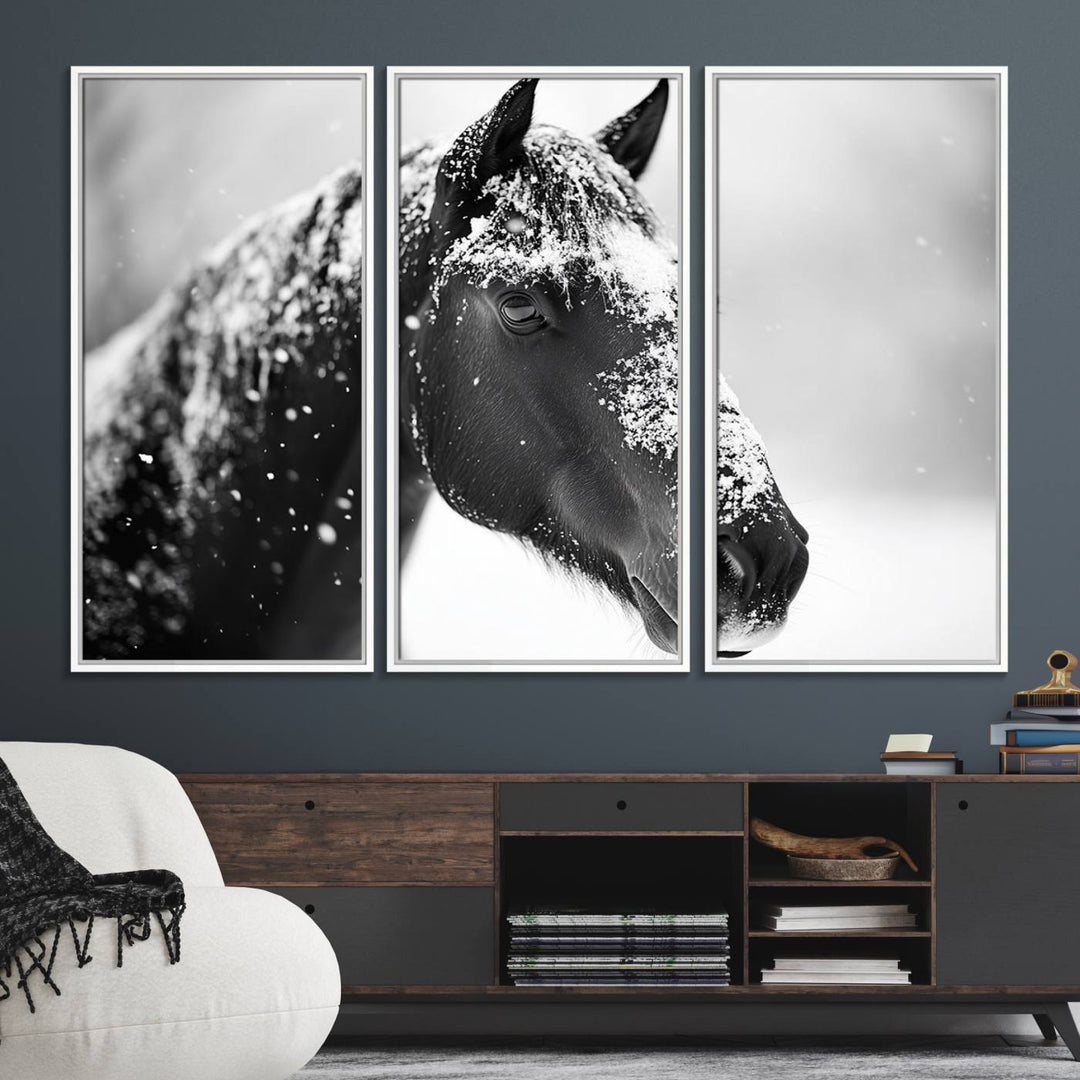 The Horse Canvas Print - Winter Horse Snow Wall Art captures winters essence beautifully.