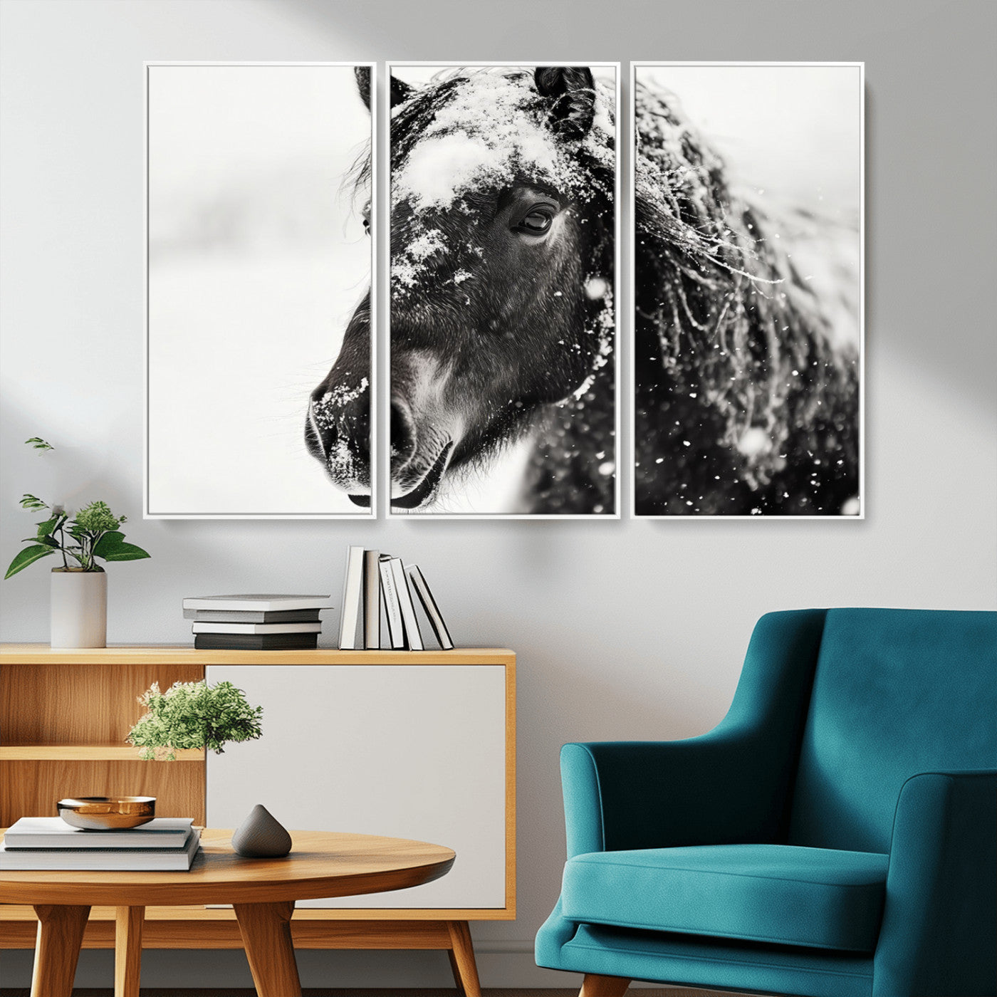 MGV-FC-48X32-3P - Framed Black and White Horse Wall Art | Ready to Hang and Framed | Farmhouse and Western Wall Decor