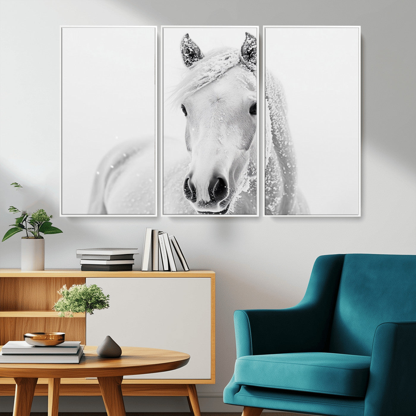 MGV-FC-48X32-3P - Majestic White Horse Wall Art | Ready to Hang and Framed | Farmhouse Wall Decor for Living Room